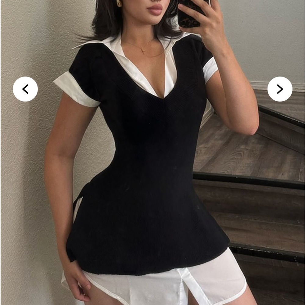 Fashion Nova Black and White Button Down Shirt